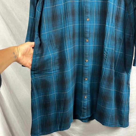 J Jill Long Sleeve Plaid A-Line Shirt Dress Women M Midi Pocket Grunge Indie - Picture 3 of 13